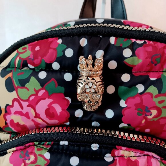 LIKE NEW 💥 BETSEY JOHNSON SMALL BACKPACK Black Polka Dot with Roses ~ Adorable! - Picture 2 of 11